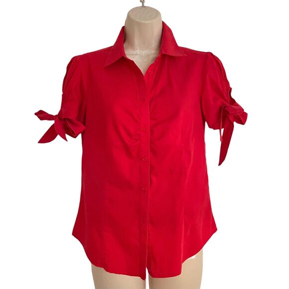 AX Armani Exchange Blouse Puffed Short Sleeve with Tie Bow Top Size M Womens - Picture 1 of 6